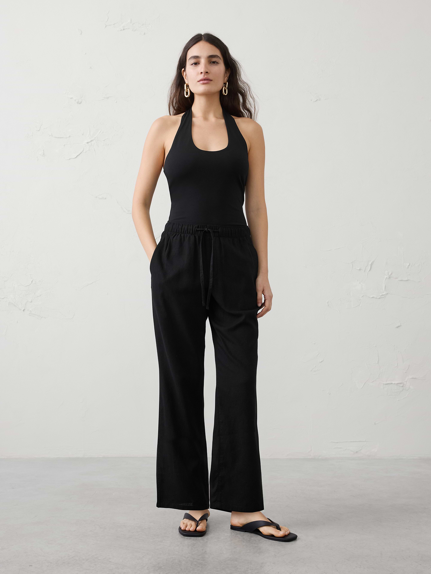 Image number 1 showing, Straight-Leg Mid-Rise Linen-Blend Pant