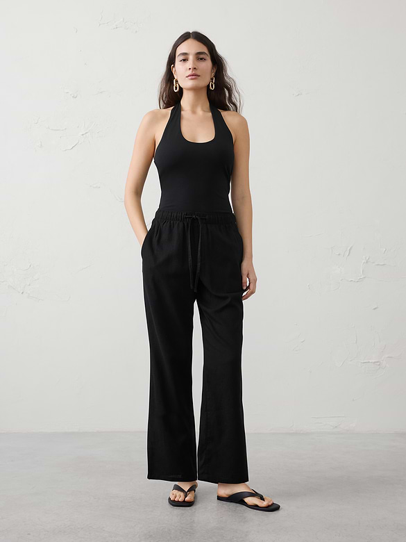 Straight-Leg Mid-Rise Linen-Blend Pant