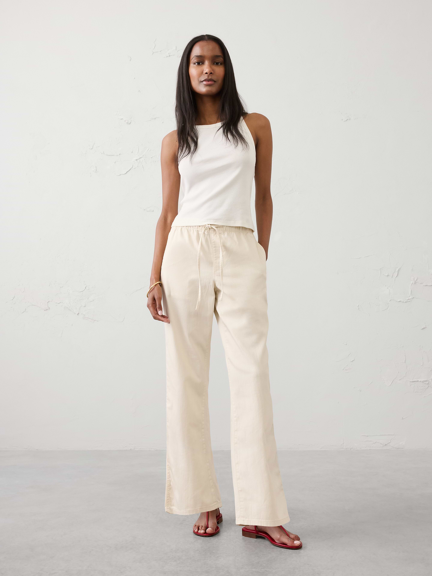 Image number 1 showing, Straight-Leg Mid-Rise Summerweight Pull-On Jean