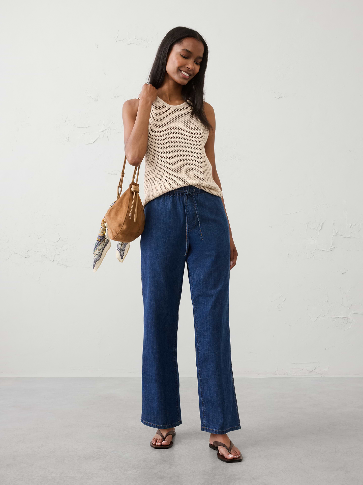 Image number 1 showing, Straight-Leg Mid-Rise Summerweight Pull-On Jean