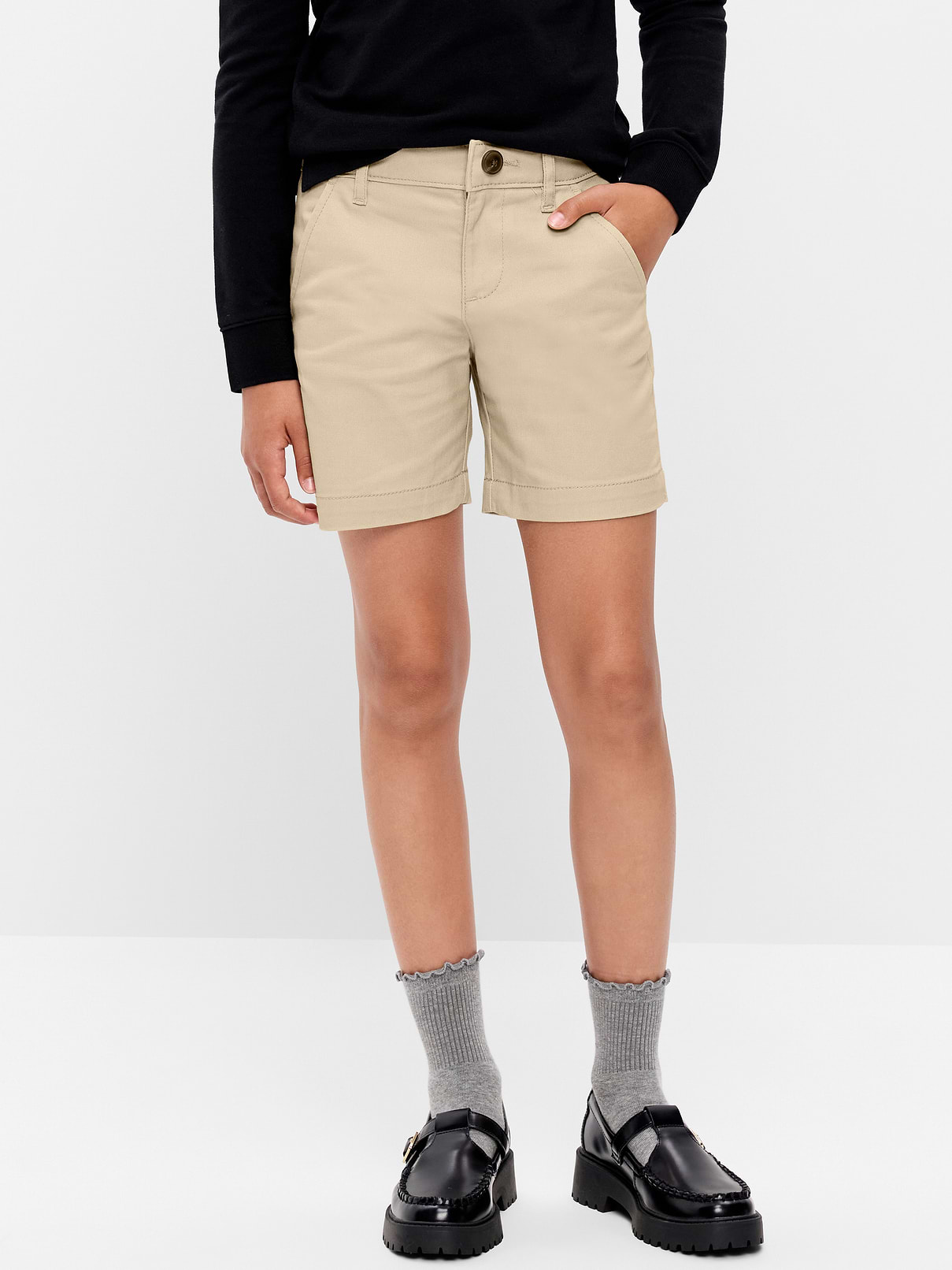 Image number 1 showing, School Uniform Twill Bermuda Shorts for Girls