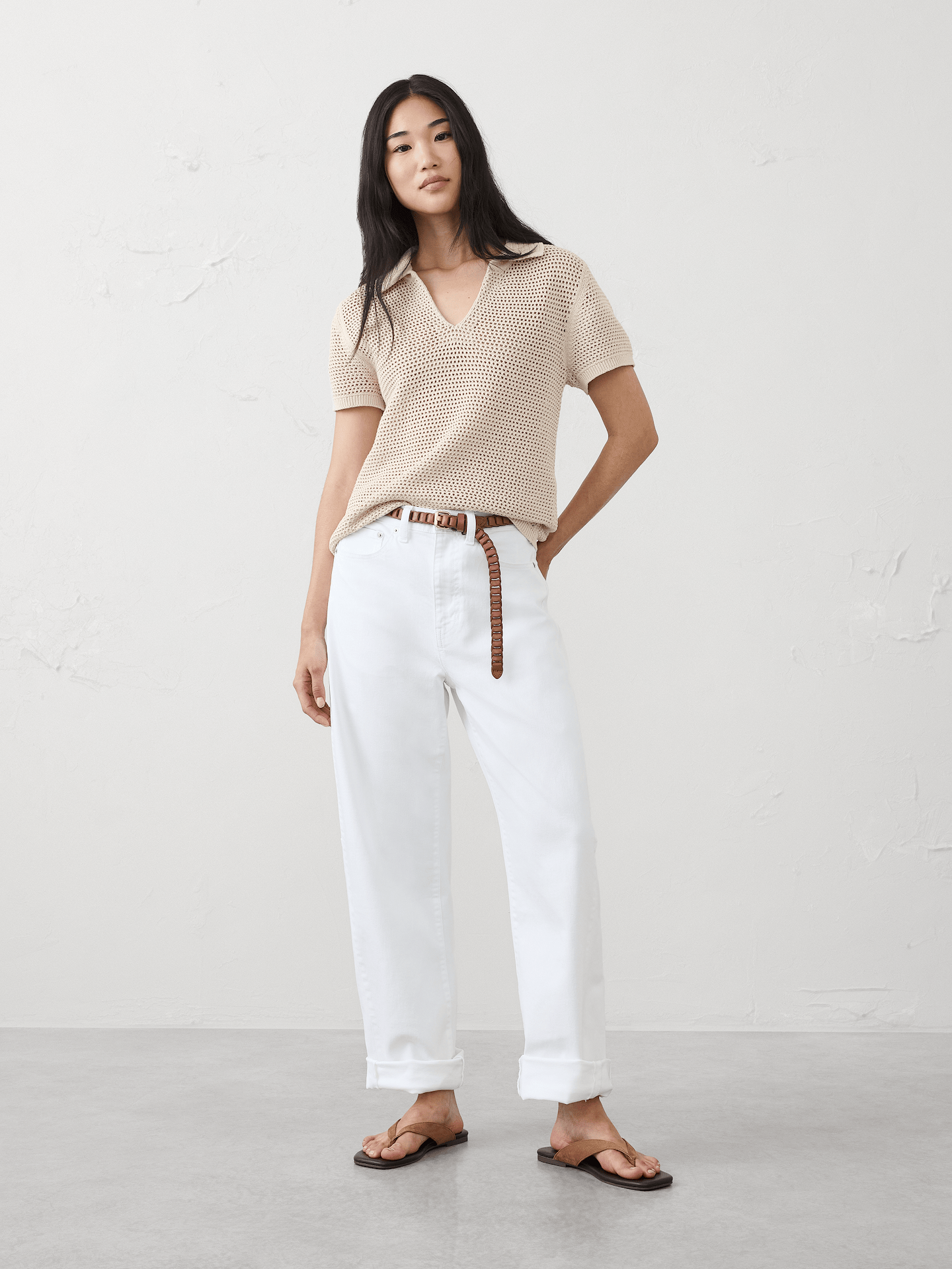 Image number 1 showing, Barrel-Leg Mid-Rise Jean