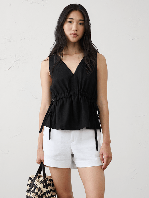 Linen-Blend Side-Ties Top