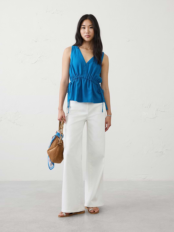 Linen-Blend Side-Ties Top