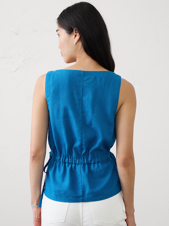 Linen-Blend Side-Ties Top