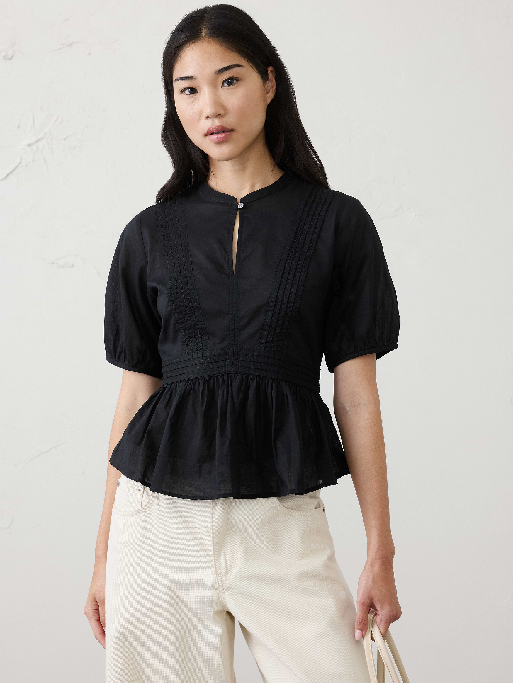 Banana Republic Picot Peplum-Hem Top INTERNATIONAL SHIPPING