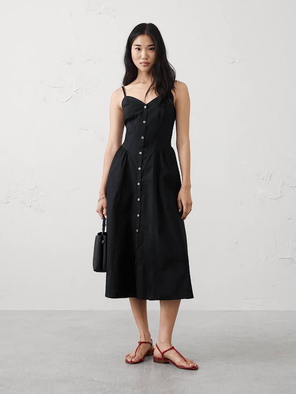 Shirred-Hip Midi Dress
