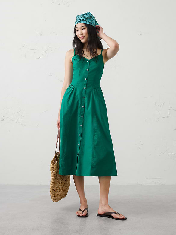 Shirred-Hip Midi Dress
