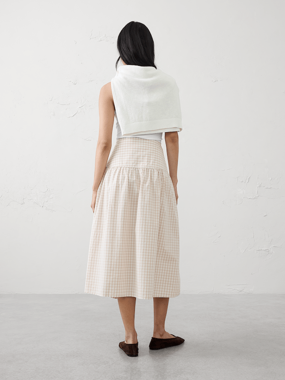 Poplin Drop-Waist Midi Skirt