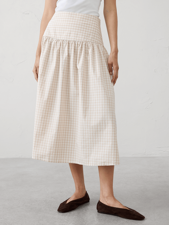 Poplin Drop-Waist Midi Skirt