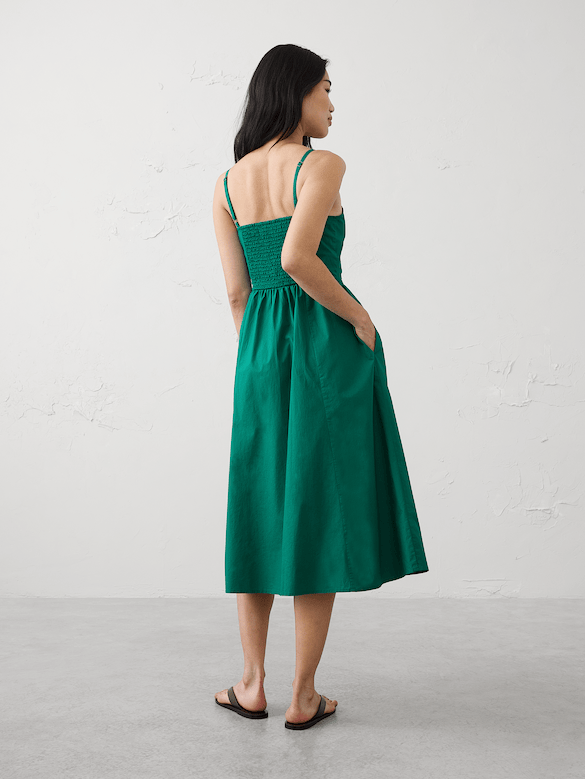 Shirred-Hip Midi Dress
