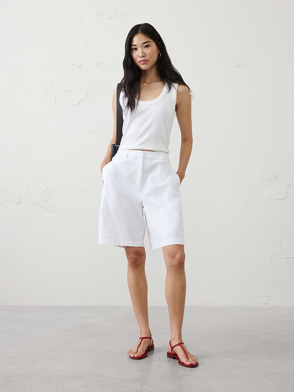 High-Rise Linen-Blend Bermuda Short