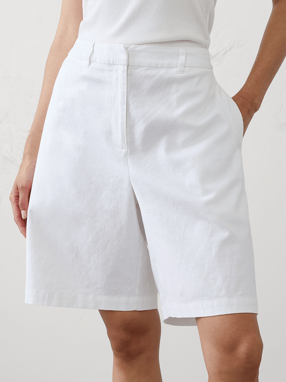 High-Rise Linen-Blend Bermuda Short