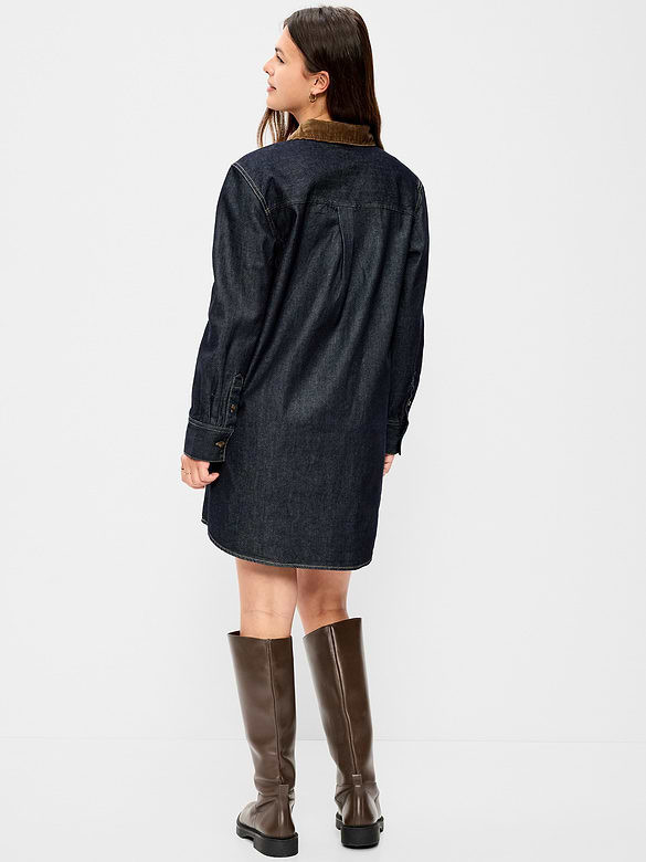 Long-Sleeve Denim Mini Shirt Dress