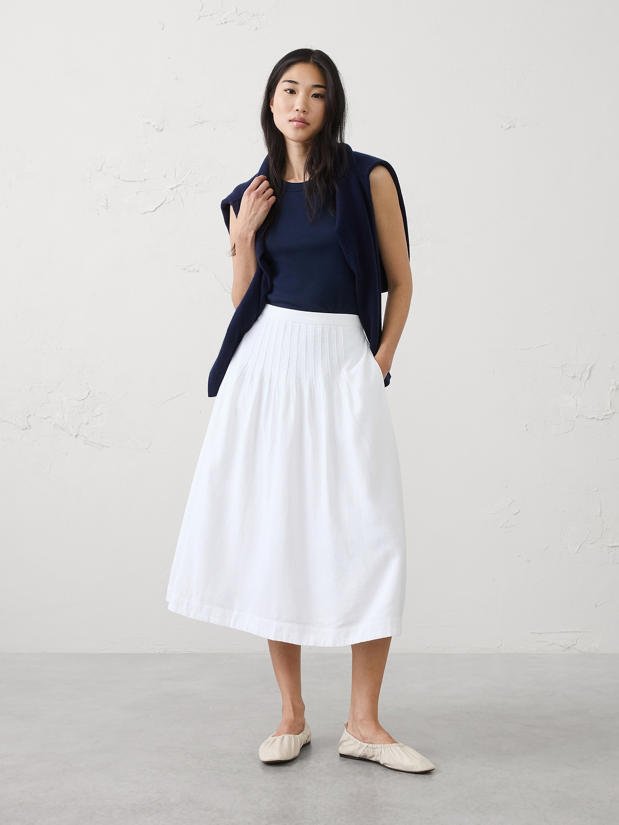 Linen-Blend Pintuck Midi Skirt | Banana Republic Factory