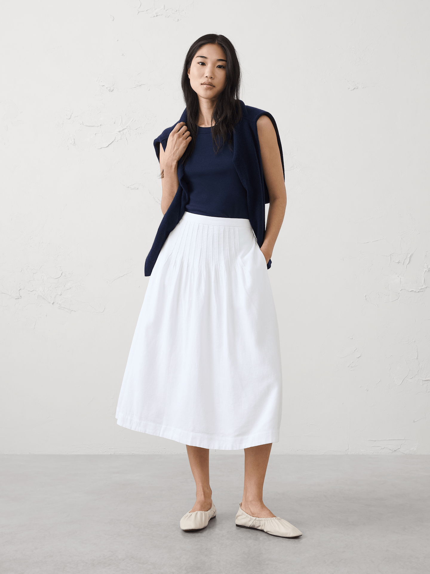 Image number 1 showing, Linen-Blend Pintuck Midi Skirt
