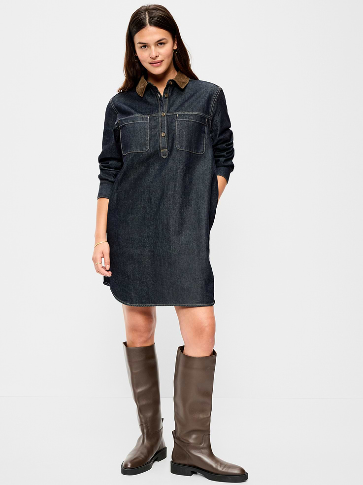 Image number 7 showing, Long-Sleeve Denim Mini Shirt Dress