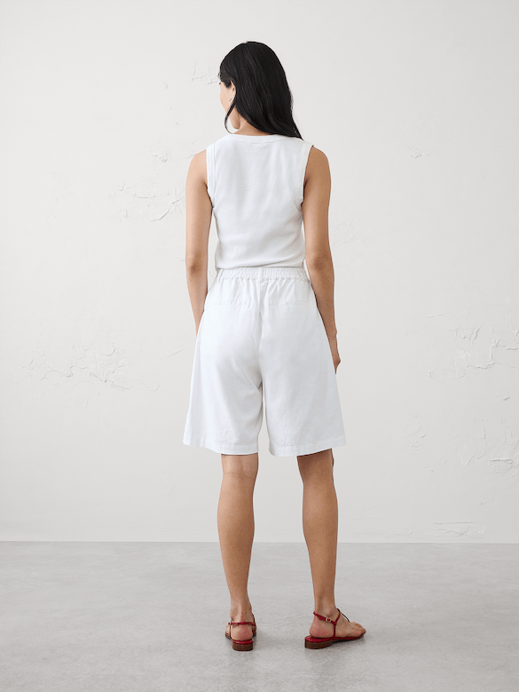 High-Rise Linen-Blend Bermuda Short