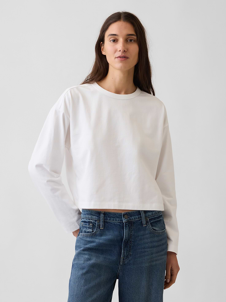 Image number 1 showing, Knit Oversized Crop T-Shirt