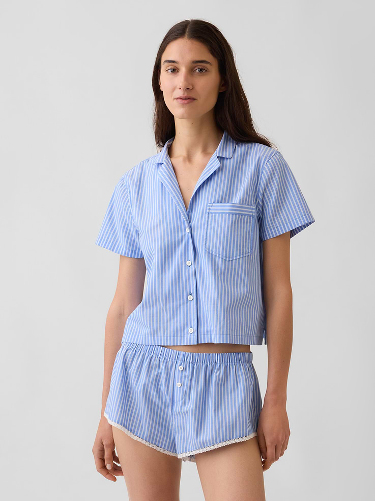 Image number 1 showing, Poplin Crop PJ Shirt