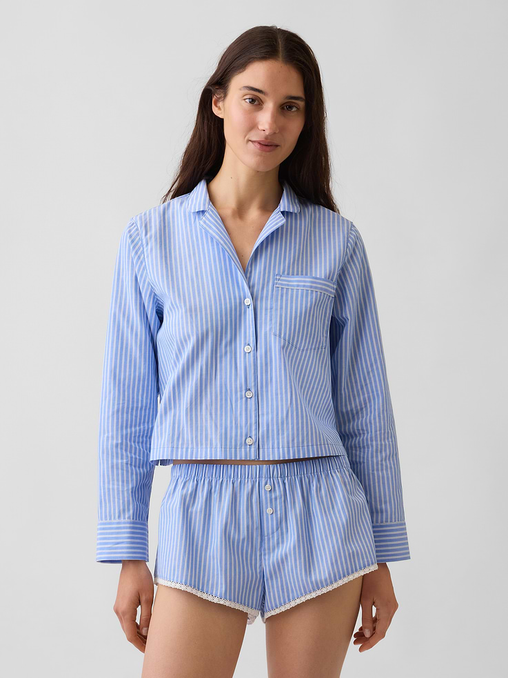Image number 1 showing, Poplin Oversized Crop PJ Shirt
