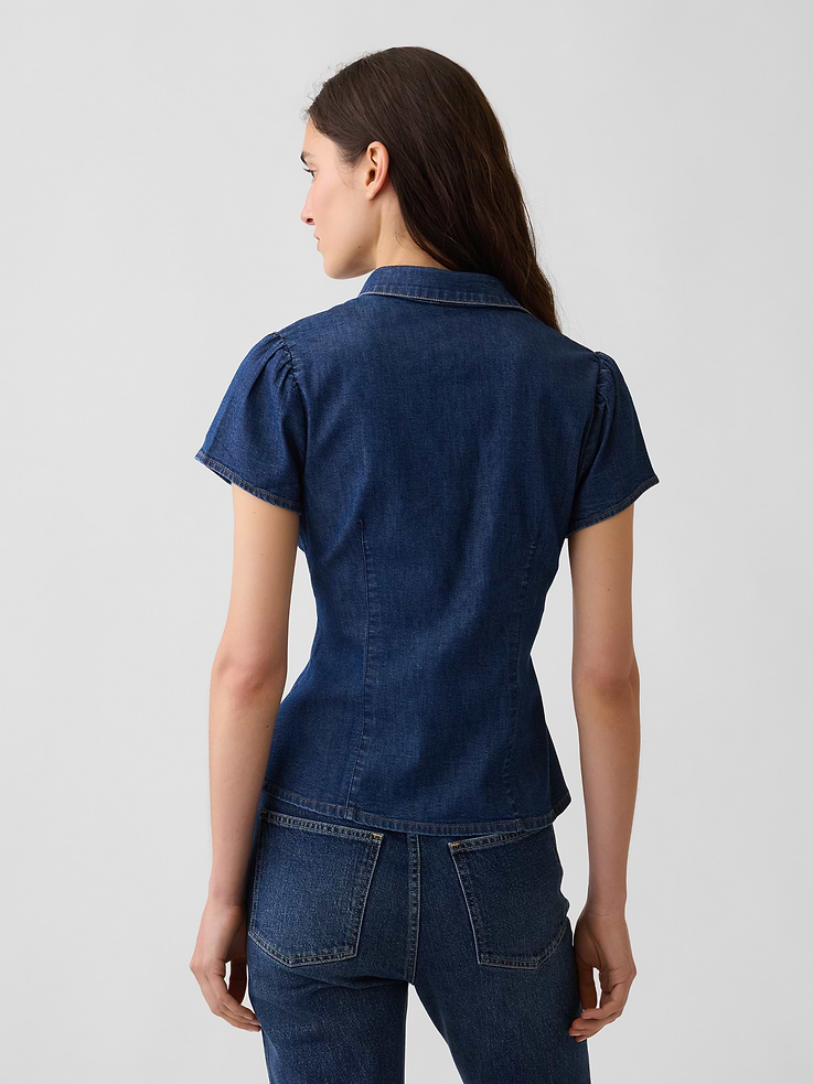 Image number 3 showing, Denim Cap-Sleeve Shirt