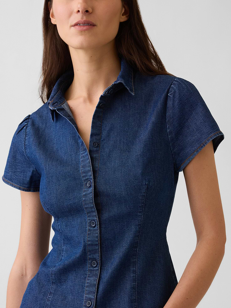 Image number 4 showing, Denim Cap-Sleeve Shirt