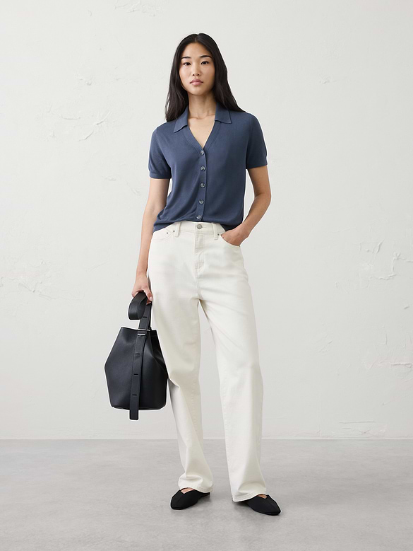 Button-Down V-Neck Sweater Polo