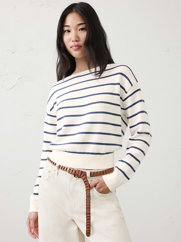 Cotton Striped Boat-Neck Sweater
