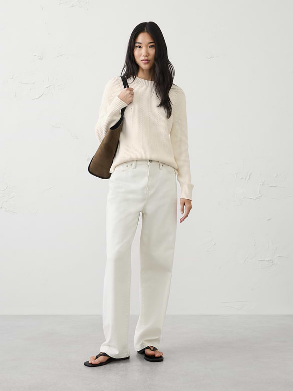 Cotton Textured Ribbed Side-Button Sweater