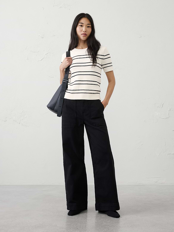 Cotton Striped Ribbed Textured Sweater