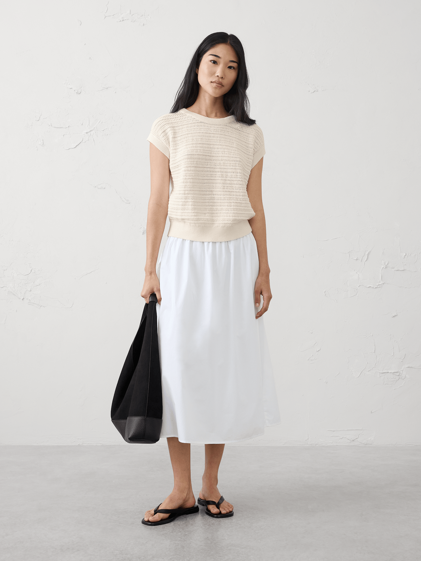 Image number 1 showing, Cotton Textured Cap-Sleeve Sweater