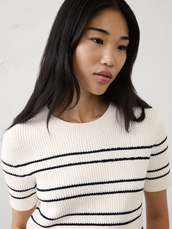 Cotton Striped Ribbed Textured Sweater