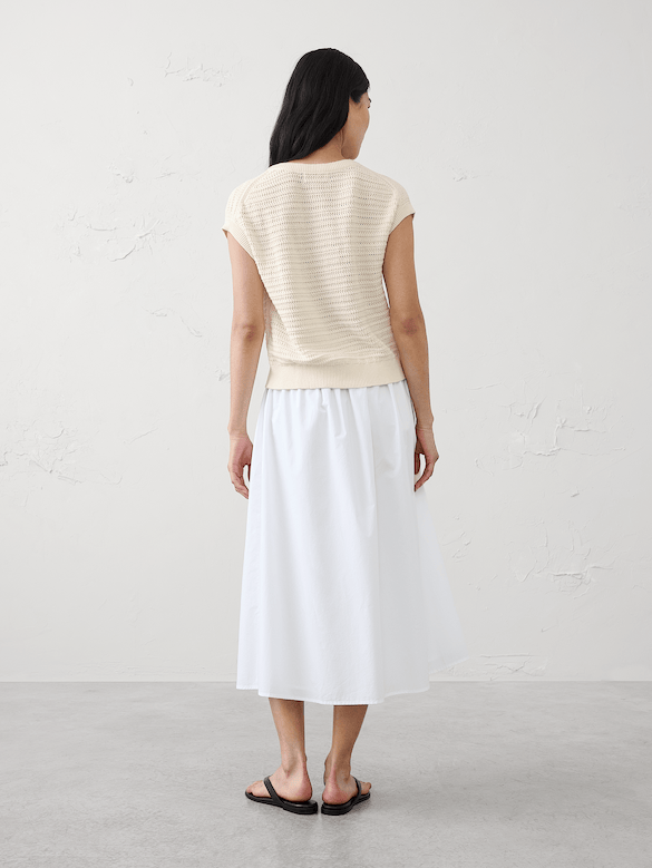Cotton Textured Cap-Sleeve Sweater