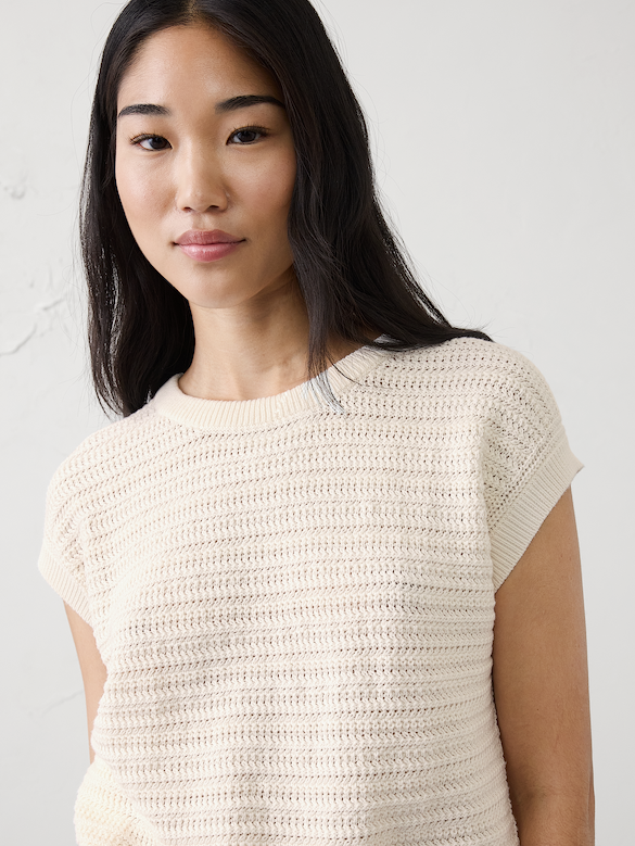 Cotton Textured Cap-Sleeve Sweater
