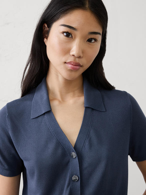 Button-Down V-Neck Sweater Polo