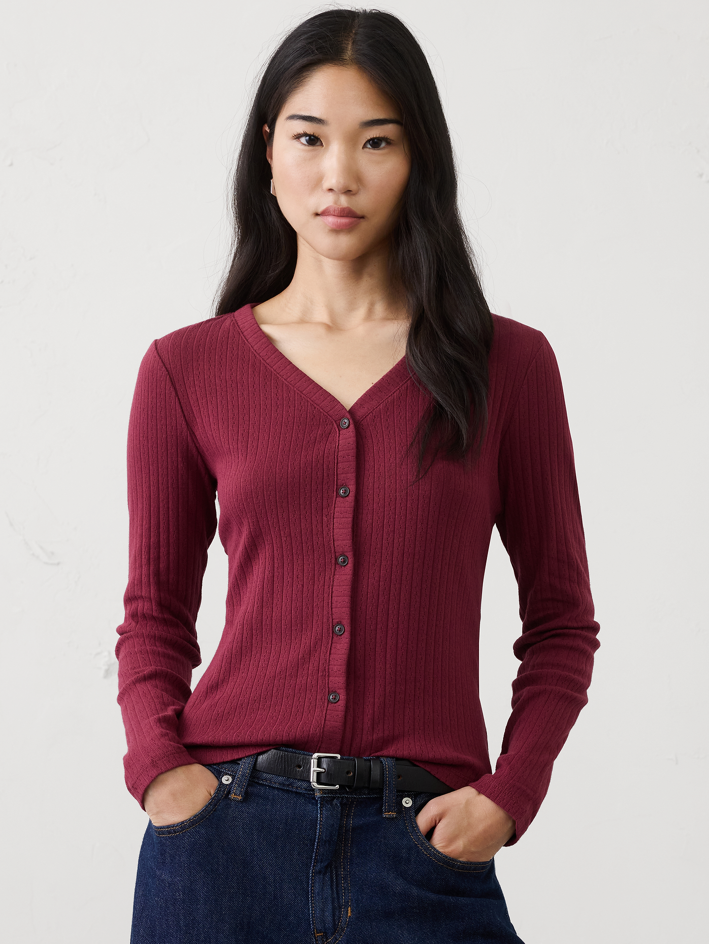 Image number 1 showing, Pointelle Ribbed Cardigan