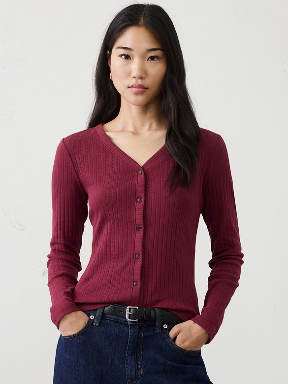 Pointelle Ribbed Cardigan