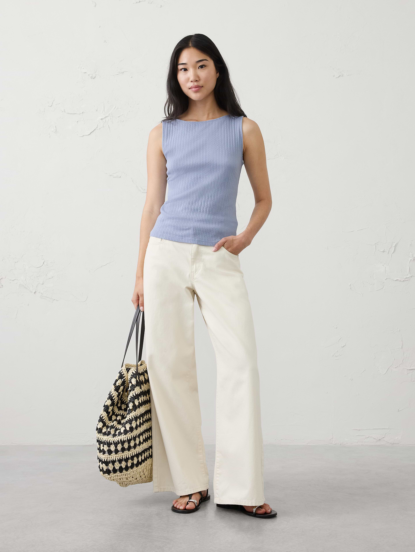 Image number 1 showing, Pointelle Ribbed Boatneck Top