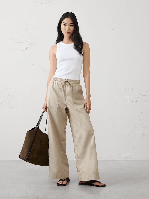 Wide-Leg Mid-Rise Utility Painters Twill Pull-On Pant