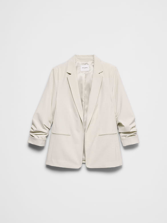 Sculpted Stretch Ruched-Sleeve Blazer