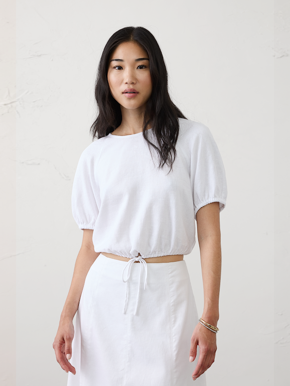 Linen-Blend Bubble-Tie Top