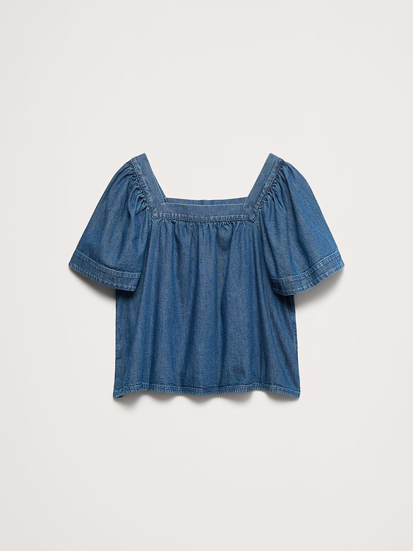 Chambray Square-Neck Top