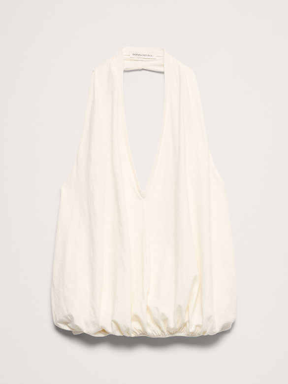 Slub Cotton Bubble-Hem Halter Tank