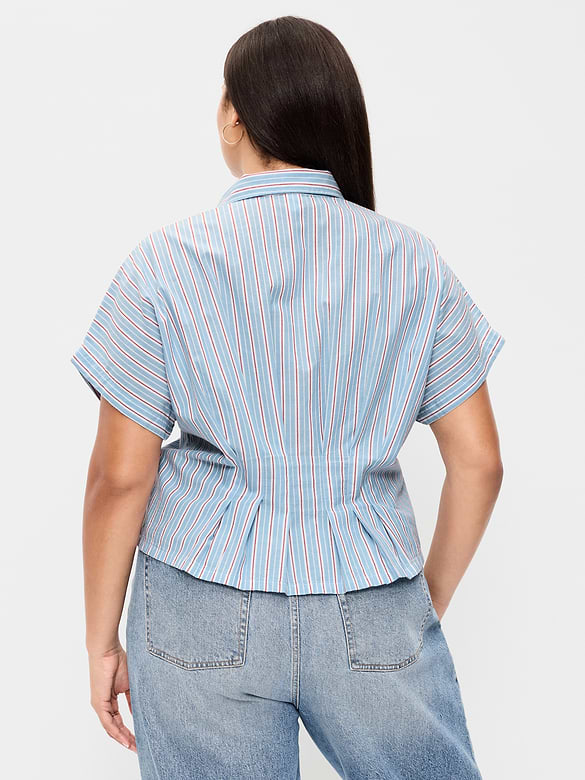 Slim Short-Sleeve Cinched-Waist Button-Down Shirt