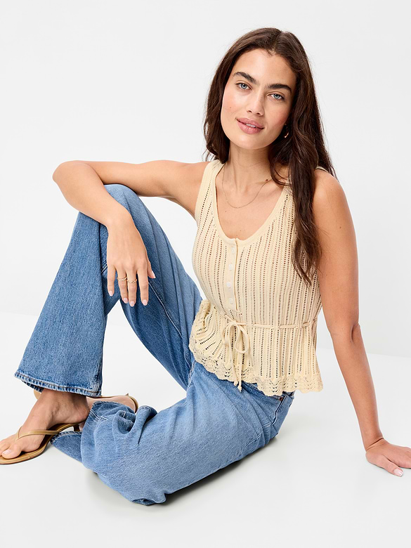 Seaside Cotton Pointelle Peplum Tank Top