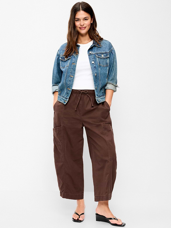 Mid-Rise Barrel-Leg Utility Pants