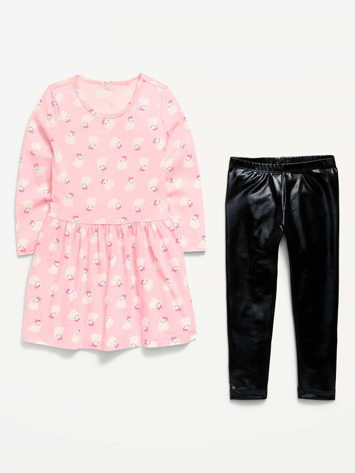 Image number 2 showing, Printed Long-Sleeve Dress and Leggings Set for Toddler Girls