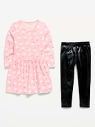 Image number 2 showing, Printed Long-Sleeve Dress and Leggings Set for Toddler Girls