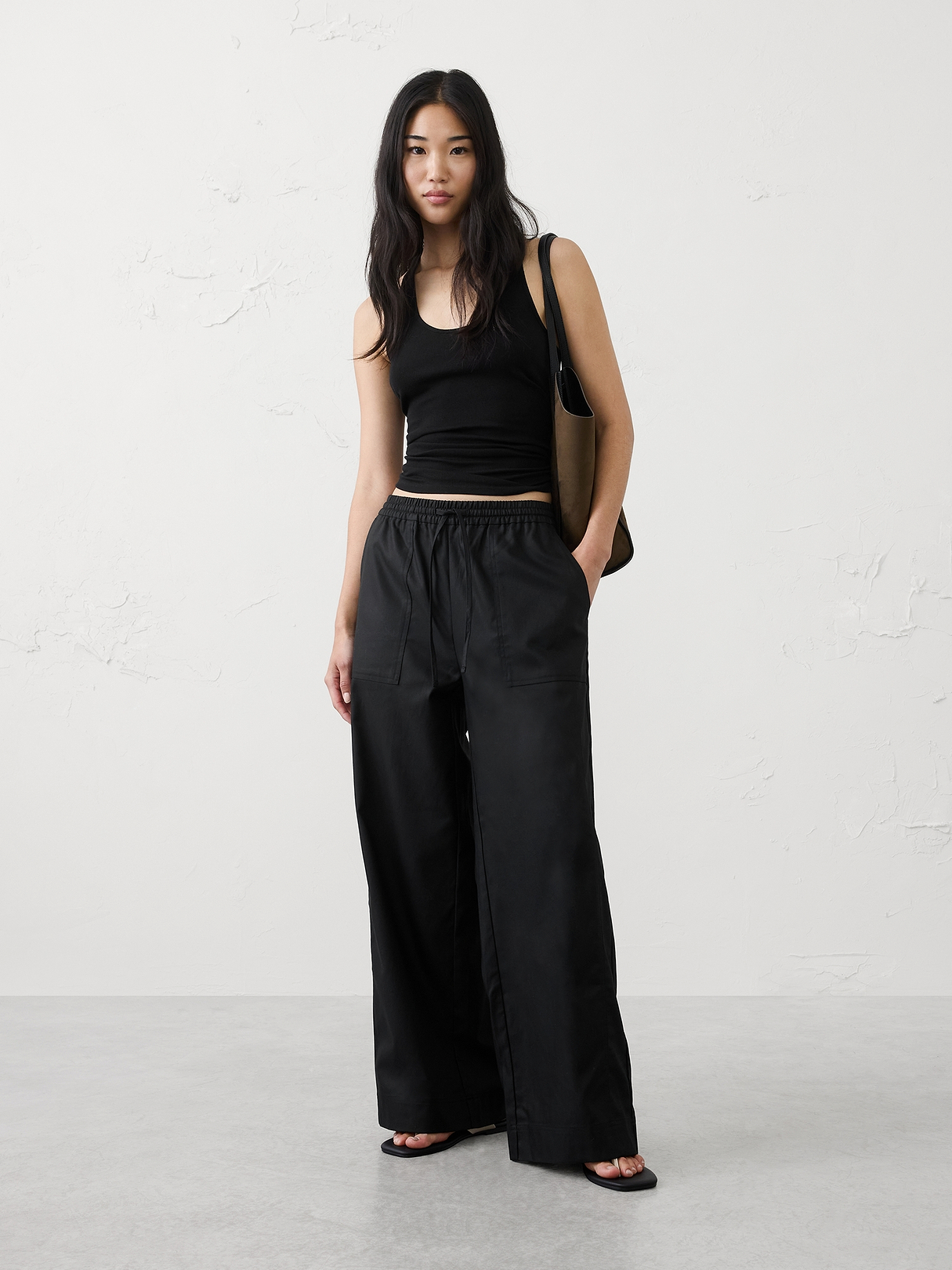 Relaxed-Fit Wide-Leg Mid-Rise Pull-On Twill Painters Pant | Banana